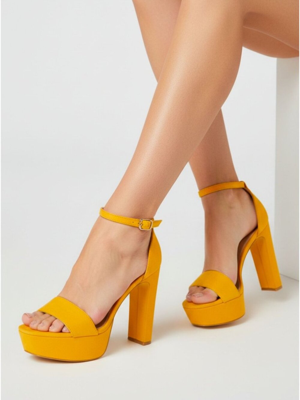 Mustard Platform High-Heel Sandals With Ankle Strap